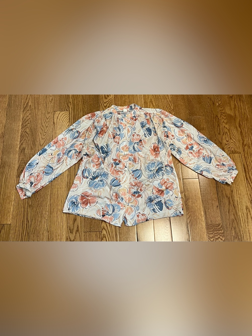 Women's Floral Long-Sleeve Blouse - Blue & Peach